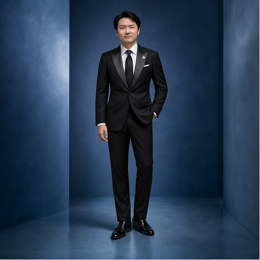 黑色峰领礼服西装全身造型
